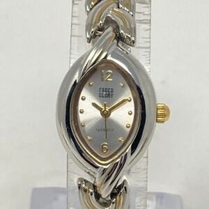Vtg Faded Glory Watch Women 18mm Silver Gold Two Tone Woven New Battery 6.25"